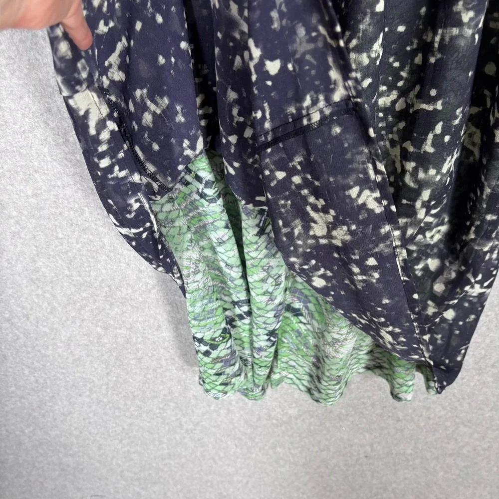 Cabi Reversible Midi Skirt Small Green Navy Snakeskin Abstract Smocked Waist 764
